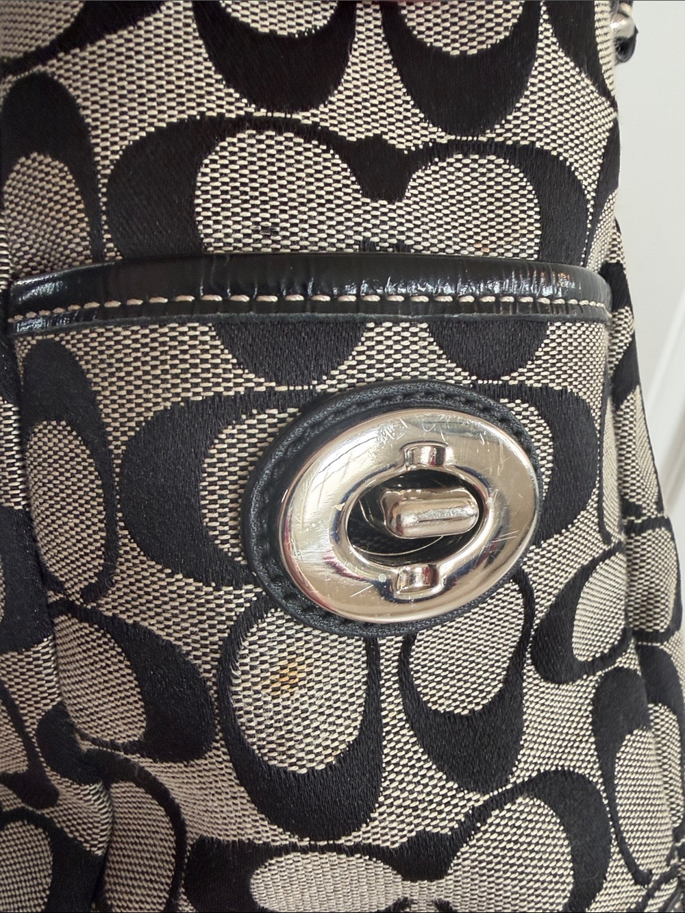 Coach Black and Tan Signature Tote with Leather Trim - Picture 7 of 11